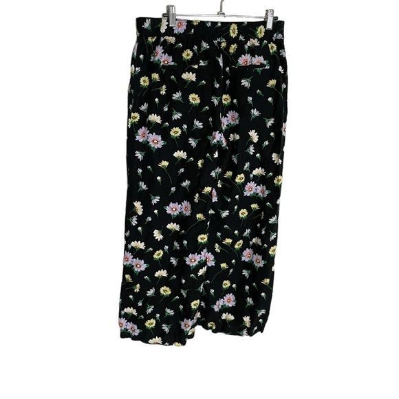 Loft Black Floral Linen Blend Casual Pull On Pants Small Wide Leg - Picture 2 of 5